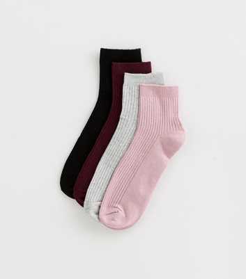 Pack of 4 Multi Colour Ribbed Trainer Socks