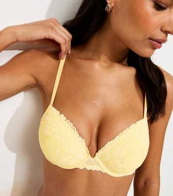 Light Yellow Mesh Floral Lace T-Shirt Bra