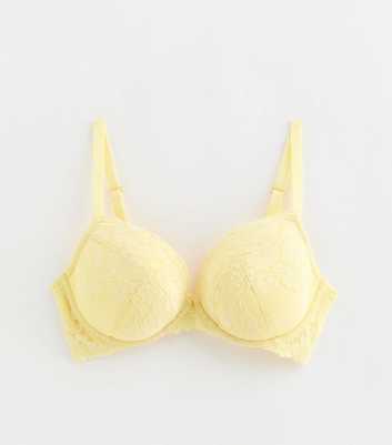Light Yellow DD+Floral Lace Plunge Bra