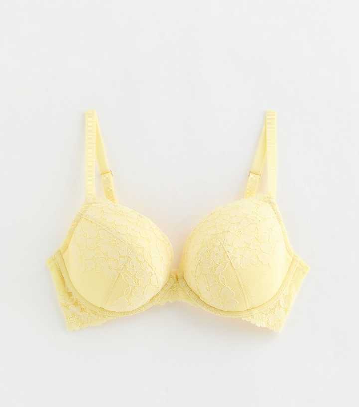 Light Yellow DD+Floral Lace Plunge Bra