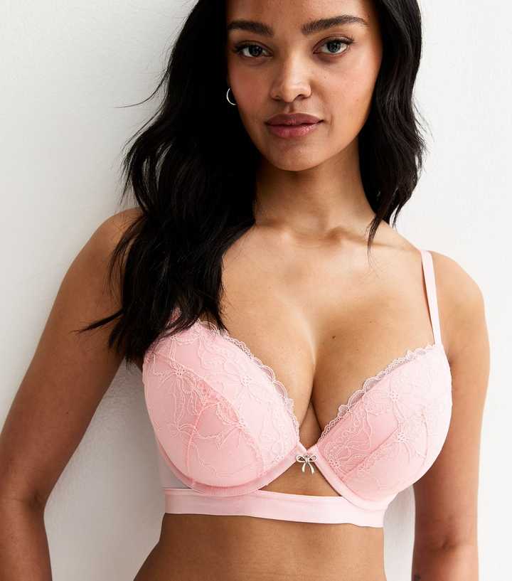 Light Pink DD+ Bow Lace Plunge Bra