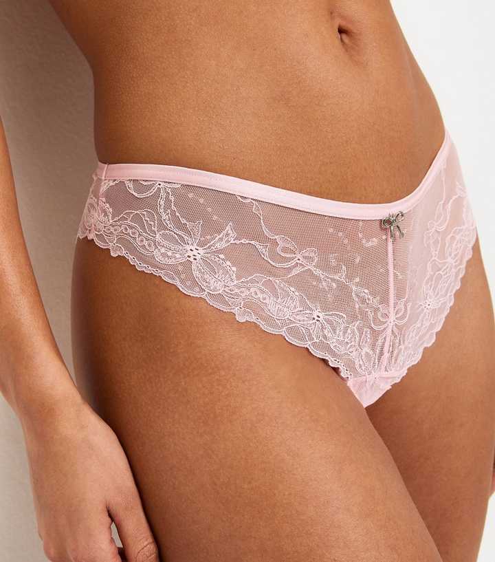 Light Pink Bow Lace Brazilian Briefs