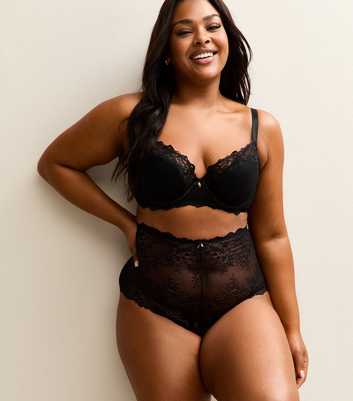 Curves Black Lace High Waist Thong