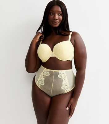 Curves Light Yellow Floral Lace Plunge Bra