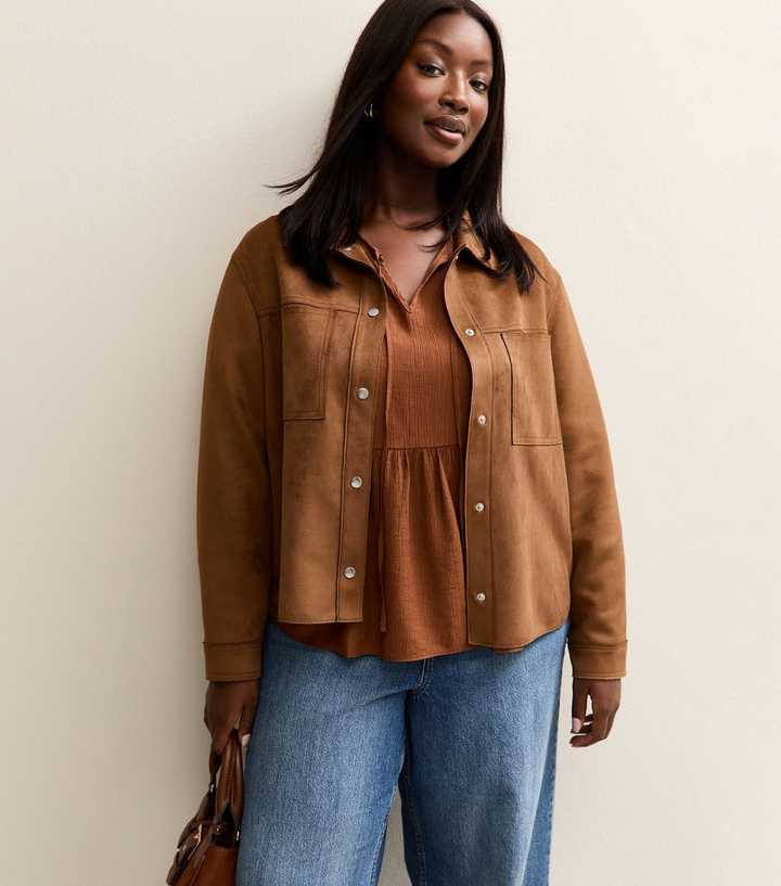 Curves Tan Faux Suede Shacket