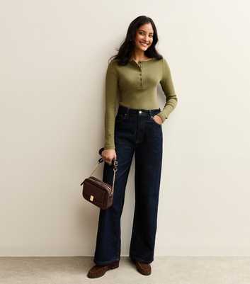 Khaki Long Sleeve Henley Top