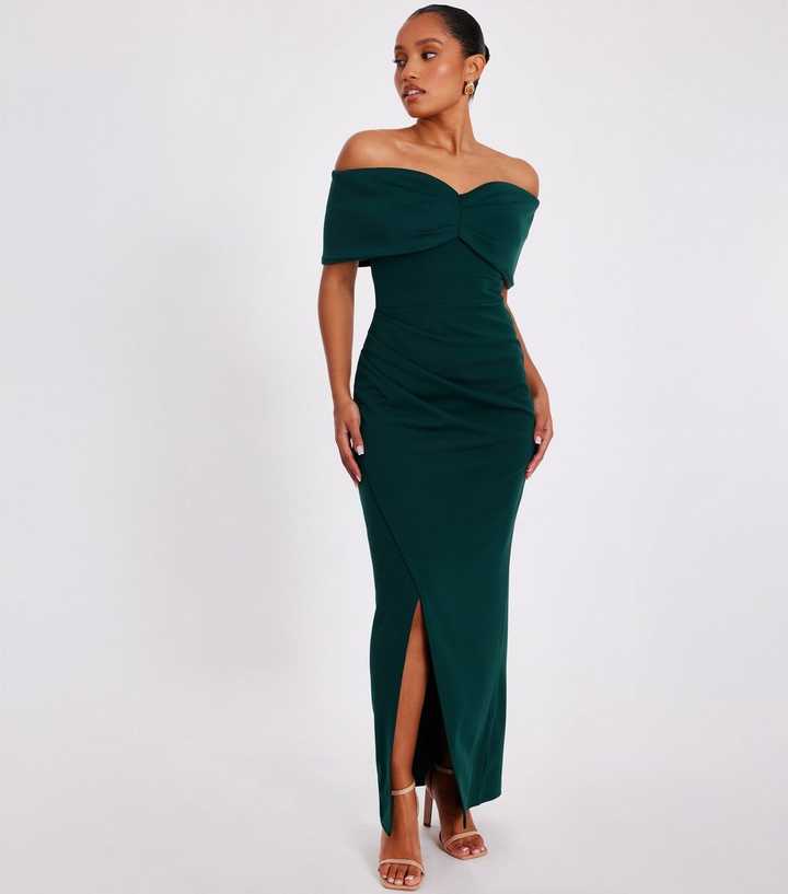 green emerald velvet dress Asymmetric Pleated Maxi Dress main image 0