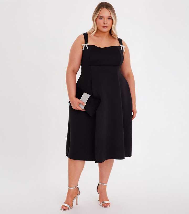 Quiz Curve Black Scuba Foam Skater Midi Dress | New Look