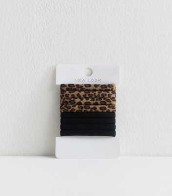 Pack of 8 Brown Leopard Print Towelling Hair Ties