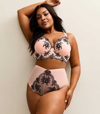 Curves Light Pink Eyelash Embroidered High Waist Briefs