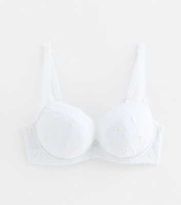 White Embroidered Daisy DD+ Plunge Bra