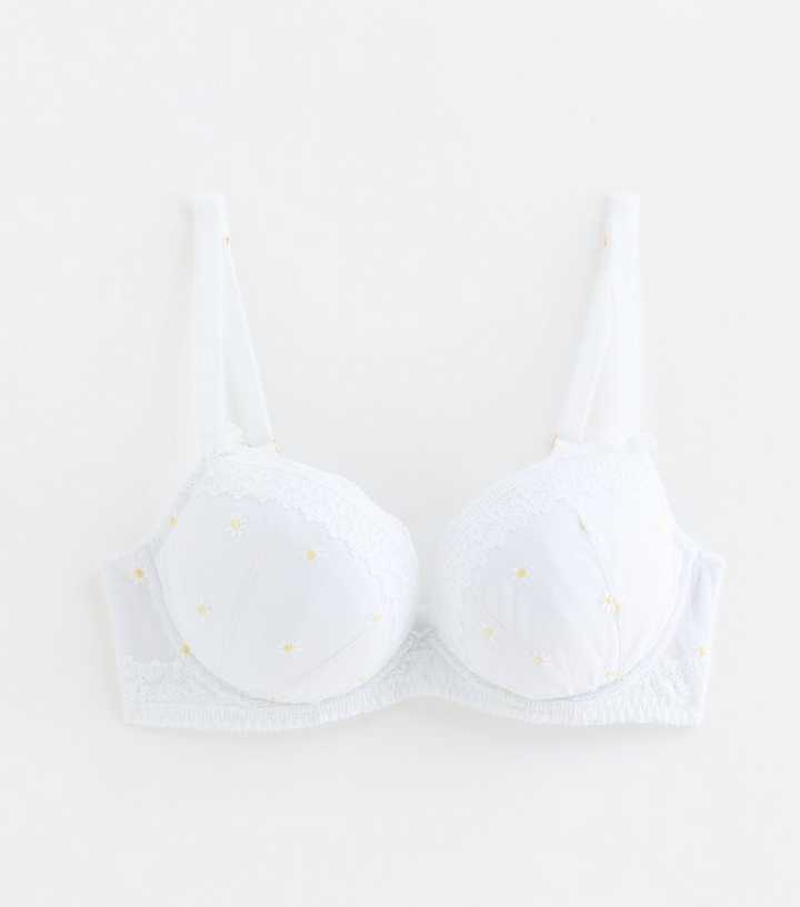 White Embroidered Daisy DD+ Plunge Bra