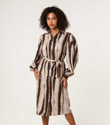 Blue Vanilla Light Brown Belted Tie Dye Shirt Dress
