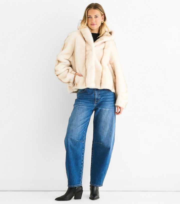 Gini London Cream Ombre Hooded Faux Fur Jacket