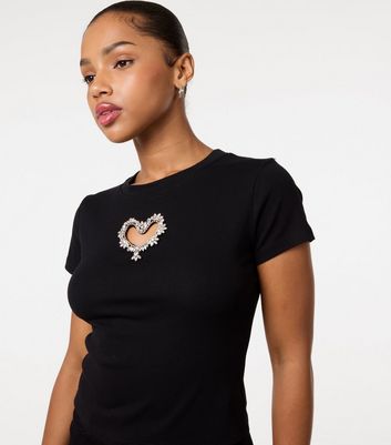 Pink Vanilla Black Embellished Heart Cut Out Top | New Look
