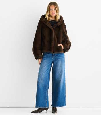 Gini London Mid Brown Faux Fur Hooded Jacket