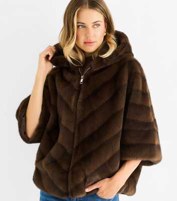 Gini London Mid Brown Faux Fur Hooded Jacket