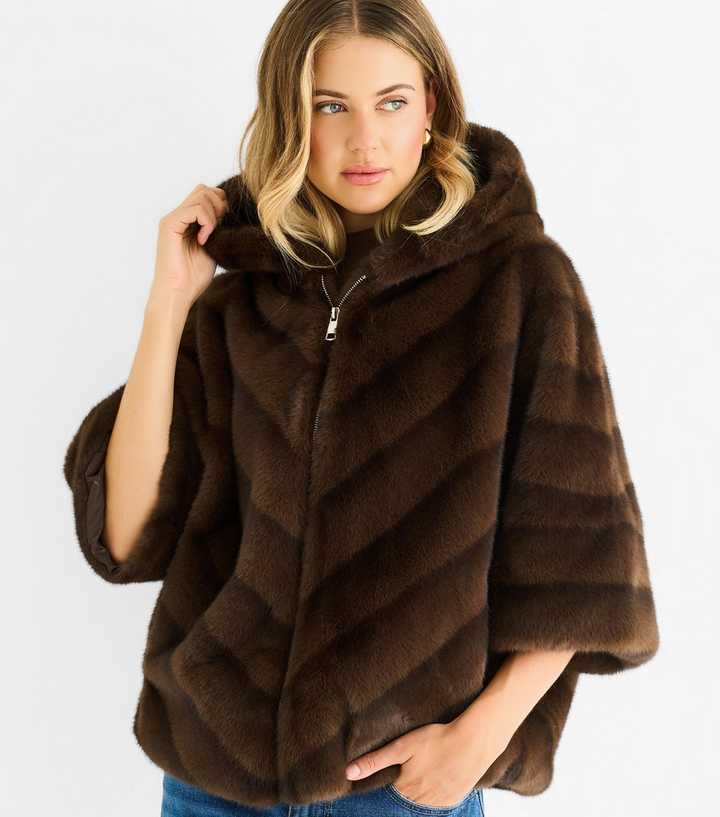 Gini London Mid Brown Faux Fur Hooded Jacket