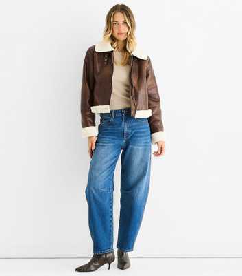 Gini London Brown Faux Leather Shearling Jacket