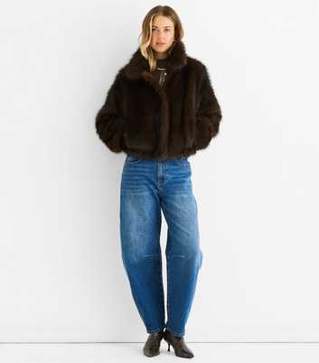 Gini London Mid Brown Short Faux Fur Jacket