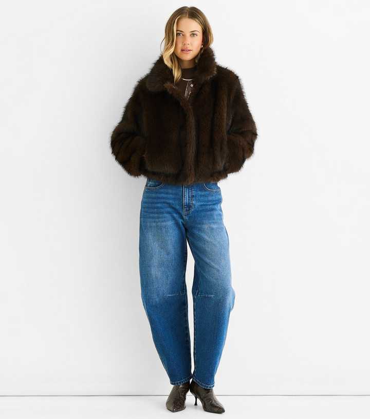 Gini London Mid Brown Short Faux Fur Jacket