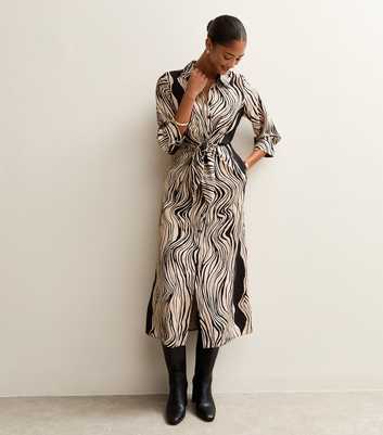 Black Abstract Pattern Midi Shirt Dress