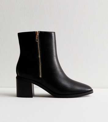 Black Faux Leather Double Side Zip Ankle Boots