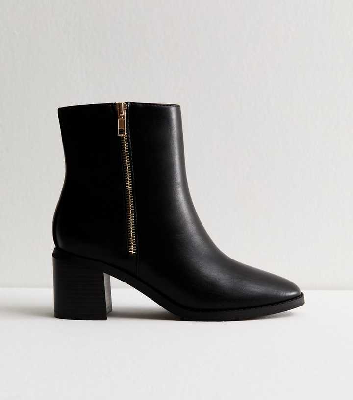 Black Faux Leather Double Side Zip Ankle Boots