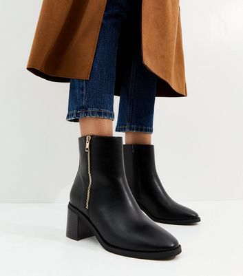 Black Faux Leather Double Side Zip Ankle Boots | New Look