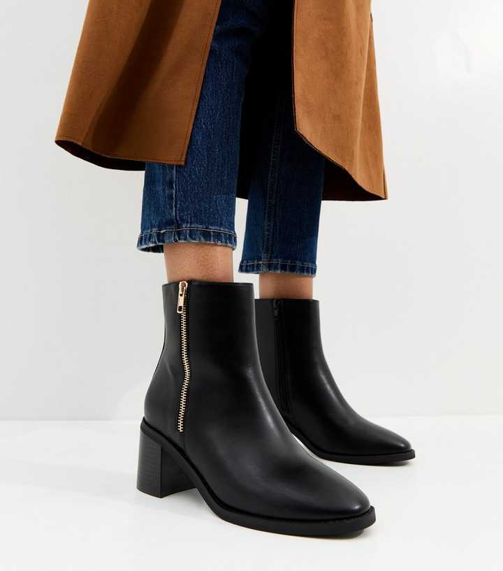 Simple Women's Ankle Boots With Side Zipper & High Heel - Synthetic Rubber Sole