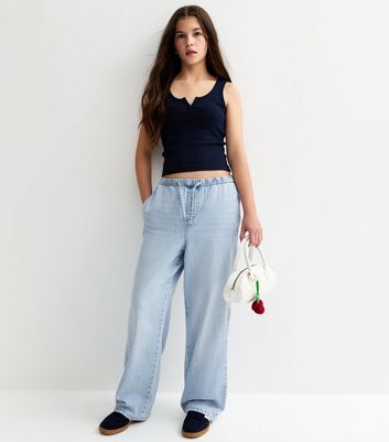 Girls Light Blue Elasticated Waist Denim Jeans