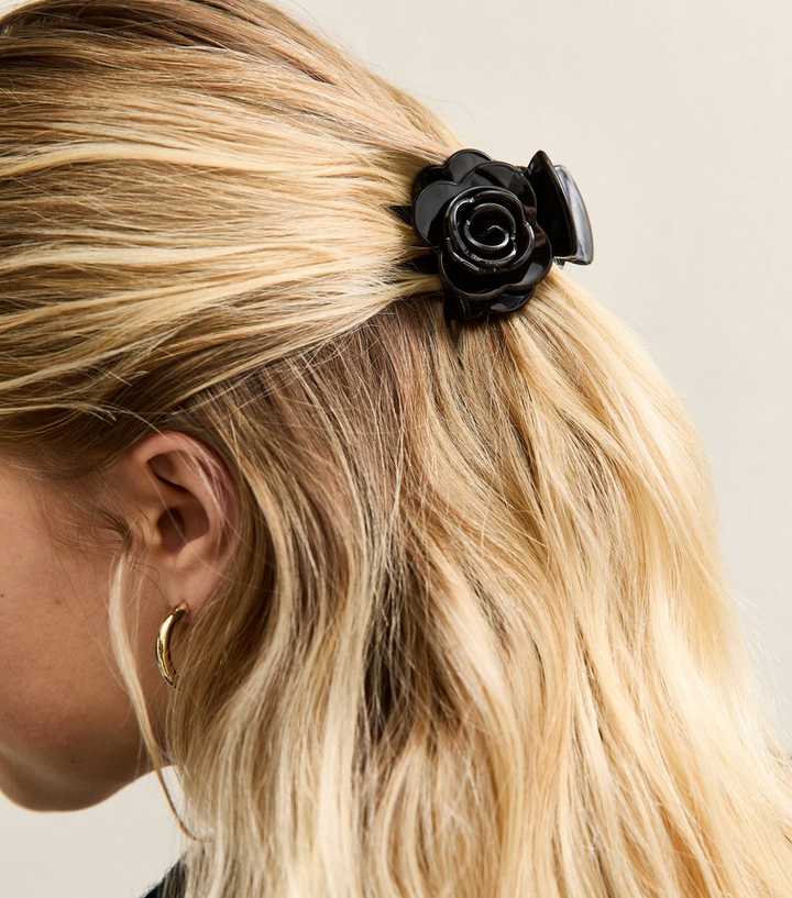 Black Rose Flower Claw Clip