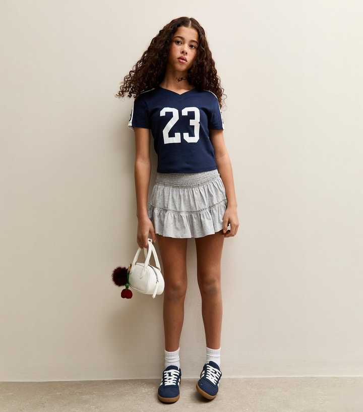 Girls Grey Ruffled Jersey Skort