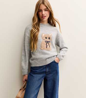 Girls Mid Grey Kitten Design Crew Neck Jumper