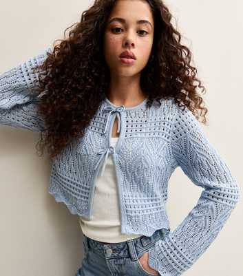Girls Light Blue Crochet Cardigan