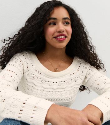 Girls Cream Crochet Bardot Neck Jumper
