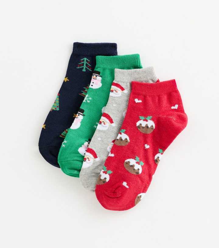 Multicolour Pack of 4 Christmas Pattern Trainer Socks