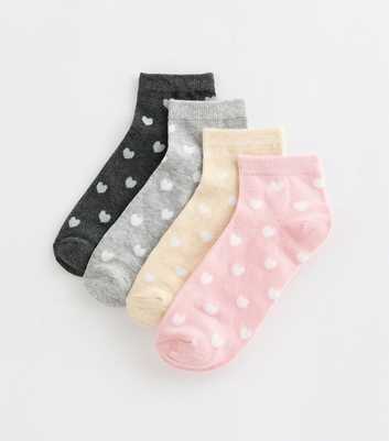 Multicolour Pack of 4 Heart Patterned Trainer Socks
