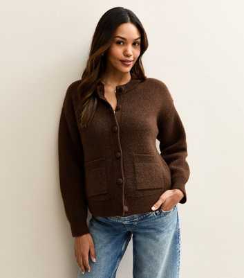 Maternity Dark Brown Double Pocket Cardigan