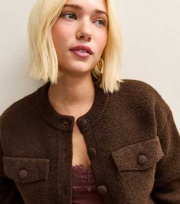 Dark Brown Flap Pocket Knitted Bomber