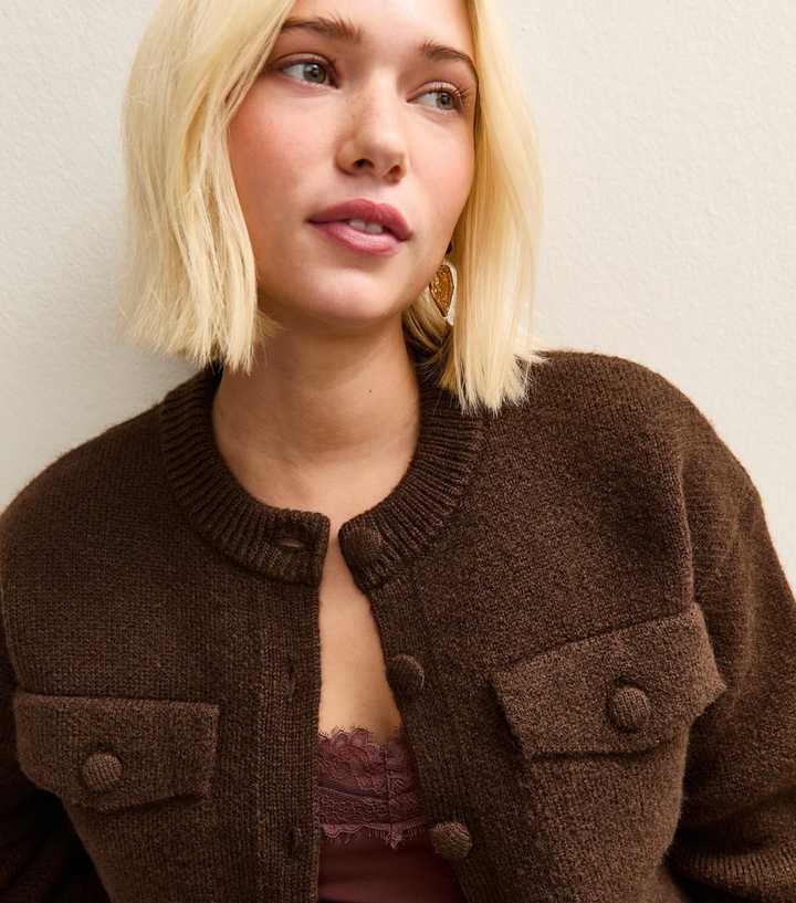 Dark Brown Flap Pocket Knitted Bomber