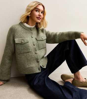Light Khaki Flap Pocket Knitted Bomber