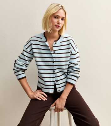 Blue Striped Crew Neck Cardigan
