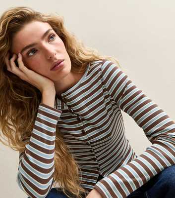 Blue Striped Crew Neck Cardigan
