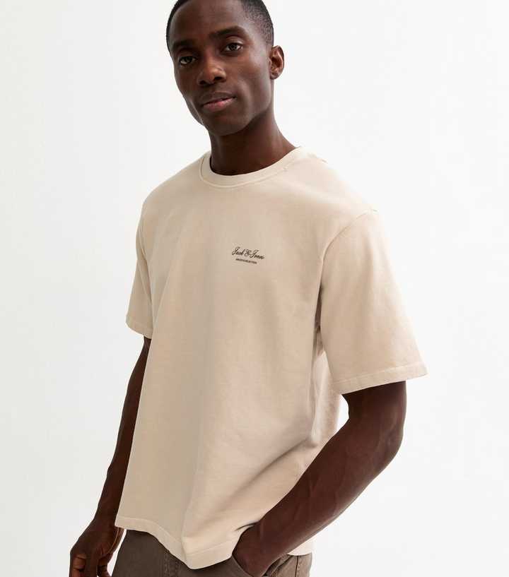 Jack & Jones Off White Relaxed Washed Logo T-Shirt