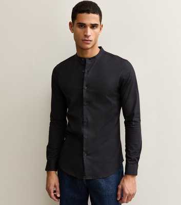 Black Muscle Fit Cotton Poplin Grandad Shirt