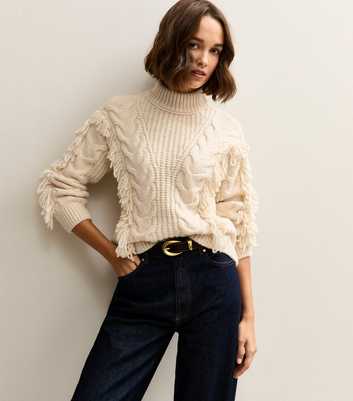 Cream Cable Knit Looped Fringe Jumper