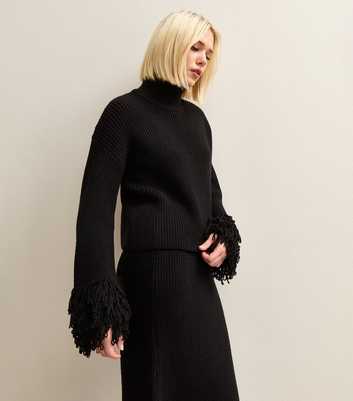Black Looped Fringe High Neck Jumper