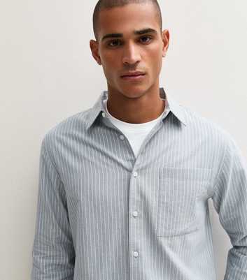 Grey Cotton Boxy Fit Long Sleeve Striped Shirt
