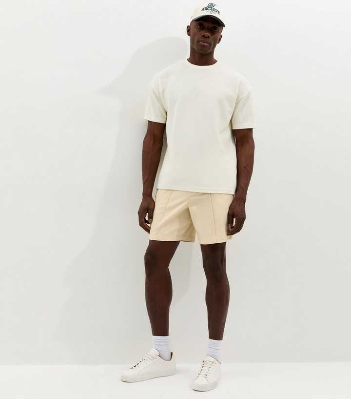 Off White Regular Cotton Pin Tuck Shorts